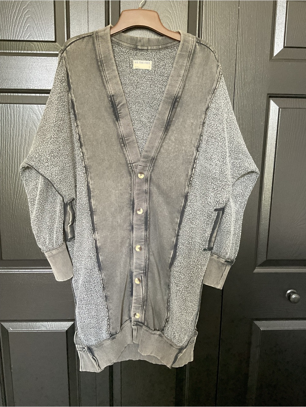 Free People Men's Washed Gray Button-Front Knit Cardigan
